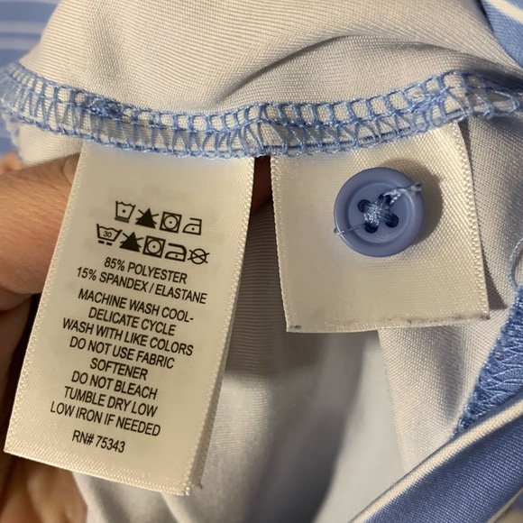 5/$25 Item Rorie Whelan Golf Shirt Blue W/White Stripes - Picture 2 of 4